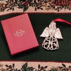 Lenox Silver Play Angel Ornament with Golden Yellow Crystal Accents NEW